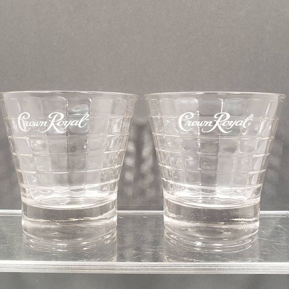 Crown‎ Royal Optic Block Retro Whiskey Low Ball Glass Tumbler Set of 2
